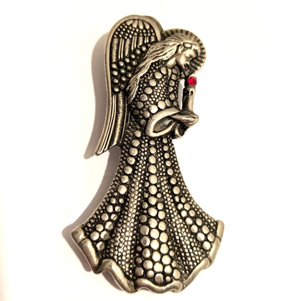 vtg Textured Enamel Angel Pin Brooch